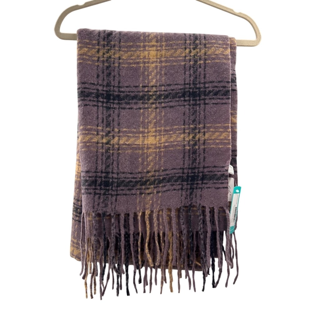 Plaid Purple & Yellow Oblong‎ Scarf Fringe By Girly Georgina Design Super New